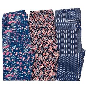 Lot of 3 LuLaRoe Leggings Size OS Geometric Blue Pink White